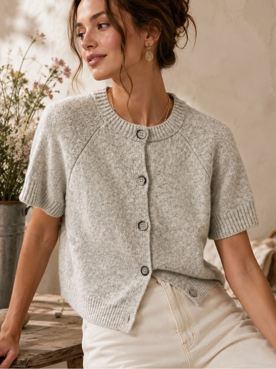 Universal Thread Sweaters - Universal Thread Heather Gray Short-Sleeve Button Cardigan
